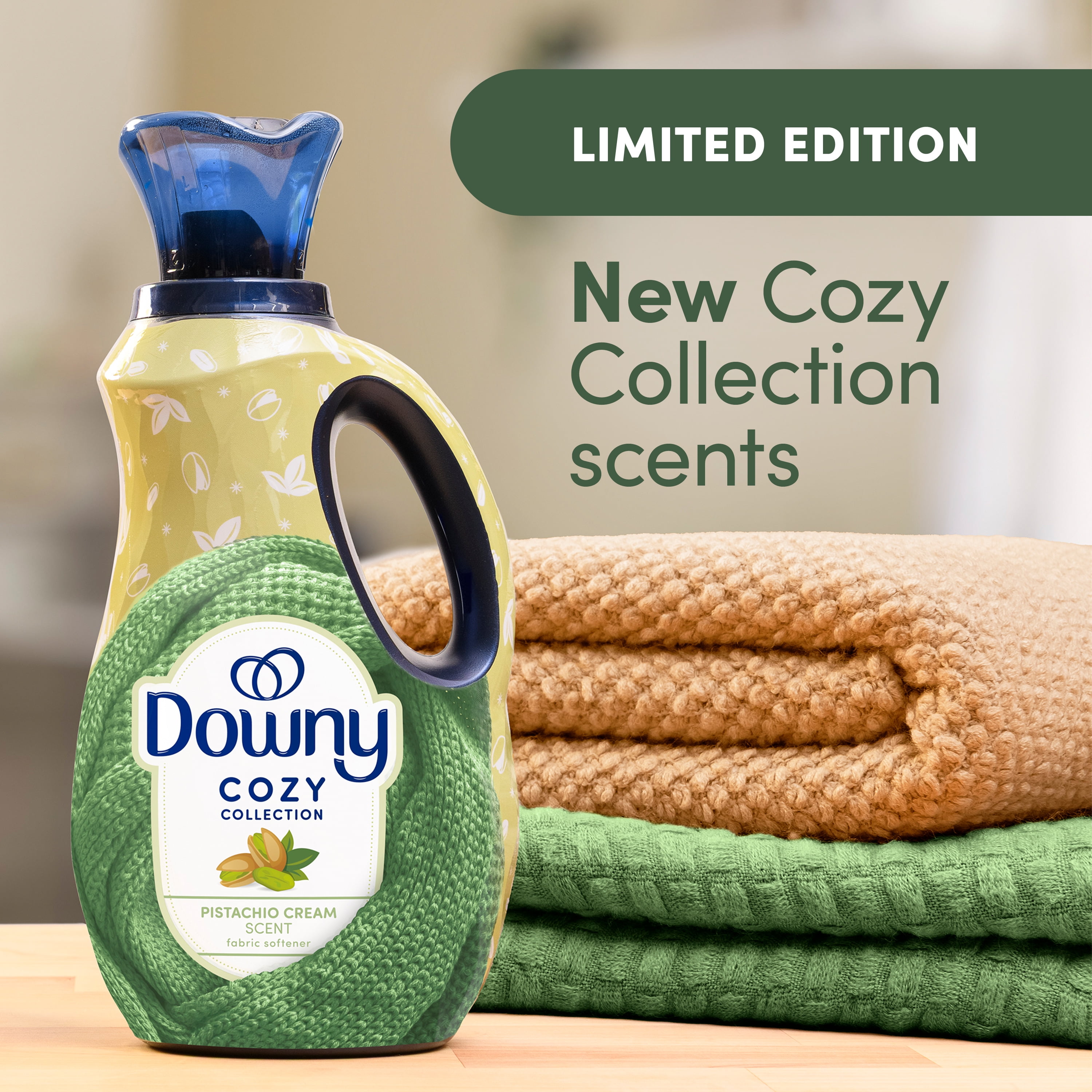 Downy Cozy Collection Liquid Fabric Softener, Pistachio Cream Scent, 38 fl oz, 57 Loads