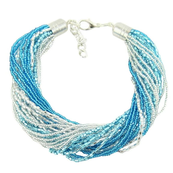 GlassOfVenice Murano Glass Gloriosa 24 Strand Seed Bead Bracelet - Silver Aqua