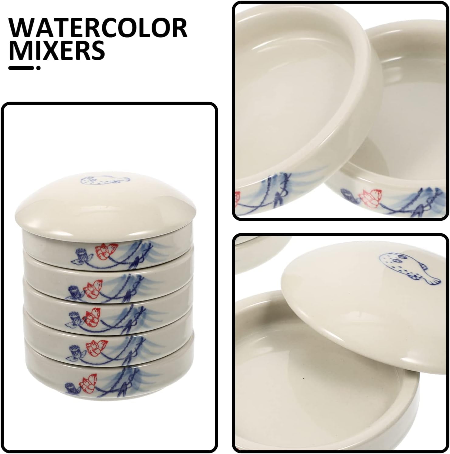 ABPETE 5 Layers, Stack-able Paint Plate, Porcelain Chinese Painting Mixing Trays, Watercolor Paint, Ink Mixing Tray, Artist Paint Coloring Tray with Lid