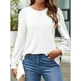 thumbnail image 4 of Long Sleeve Eyelet Tops for Women 2025 Spring Fall Crew Neck Shirts Casual Loose Blouse Trend Outfits Clothes White M, 4 of 8
