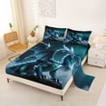 thumbnail image 2 of Metsweet Teal Dragon Bed Sheets 4-Piece, Gothic Wildlife Full Size Sheets, Blue Black,1 Fitted Sheet, 1 Flat Sheet and 2 Pillowcases, 2 of 5