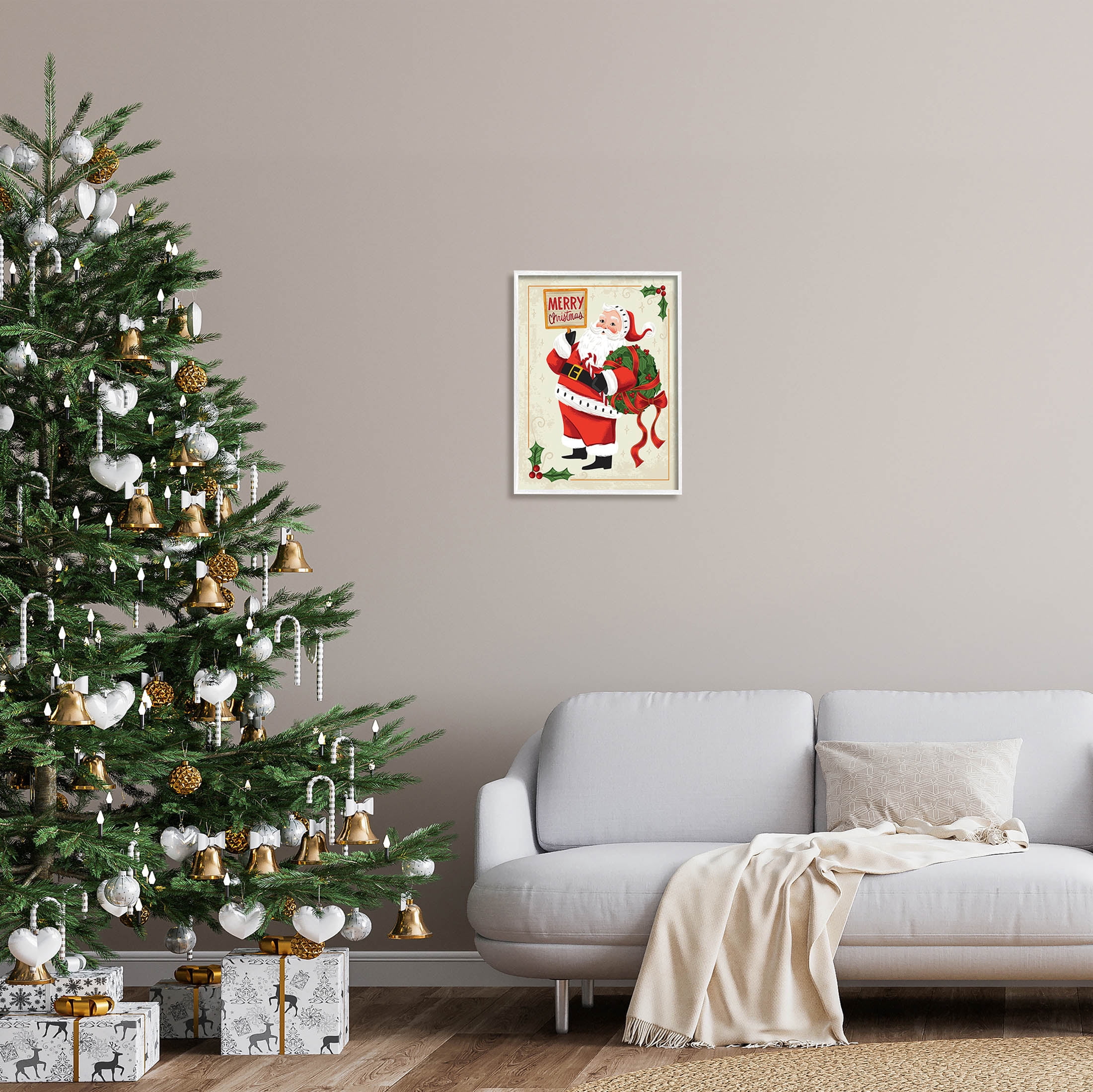 Stupell Industries Vintage Merry Christmas Santa Graphic Art White Framed Art Print Wall Art, Design by Arrolynn Weiderhold