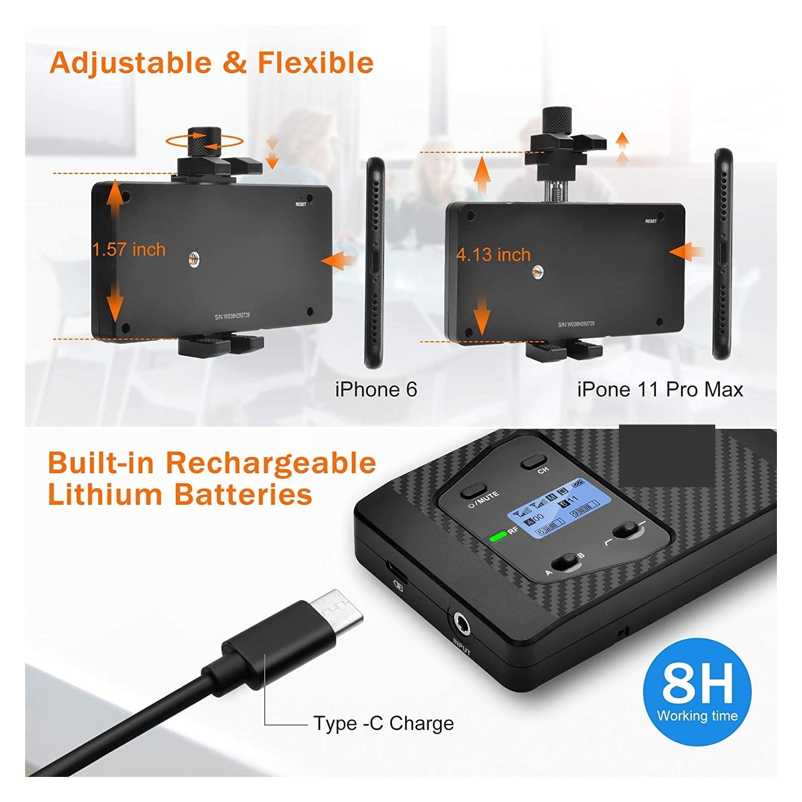 WS60 UHF Dual-channel Wireless Lapel Microphone With Phone Clip Lavalier Mic ,Easy to Operate