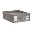 thumbnail image 1 of XIAOLE Organizador de sábanas, organizador de armario y almacenamiento con ventana, caja plegable de 14.9 x 12.5 x 4.7 pulgadas para ropa de cama, mantas, fundas de edredón, gris oscuro, 1 of 7