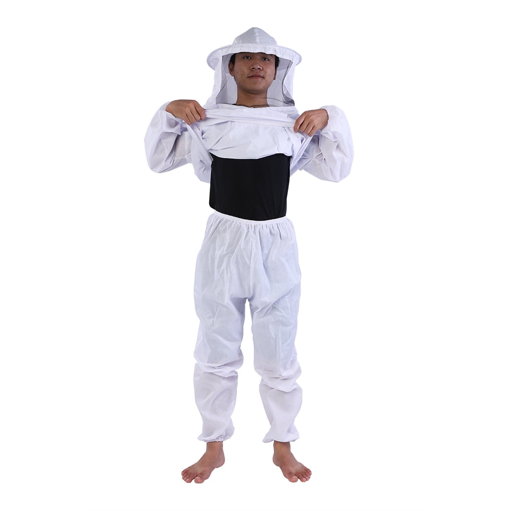 Combinaison De Protection Apiculture Professionnelle - Veste Avec Voile Chapeau Rond, Taille élastique, Manches Avec Passants - Blanc