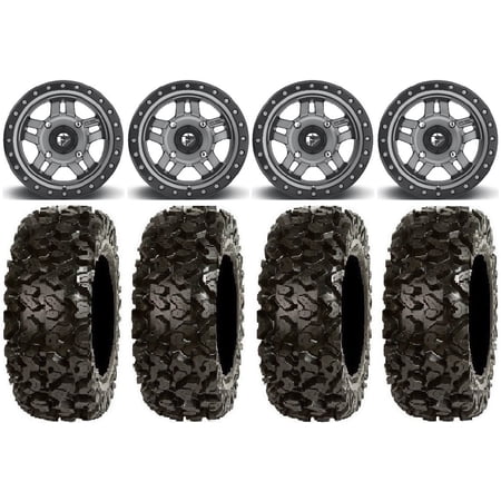 Fuel Anza Gunmetal 14 Wheels 28 Rip Saw Tires Sportsman 550 850 1000