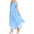 thumbnail image 3 of Sakkas Myani Two Tone Embroidered Sheer Cap Sleeve Caftan Long Dress | Cover Up - Blue - One Size Regular, 3 of 5