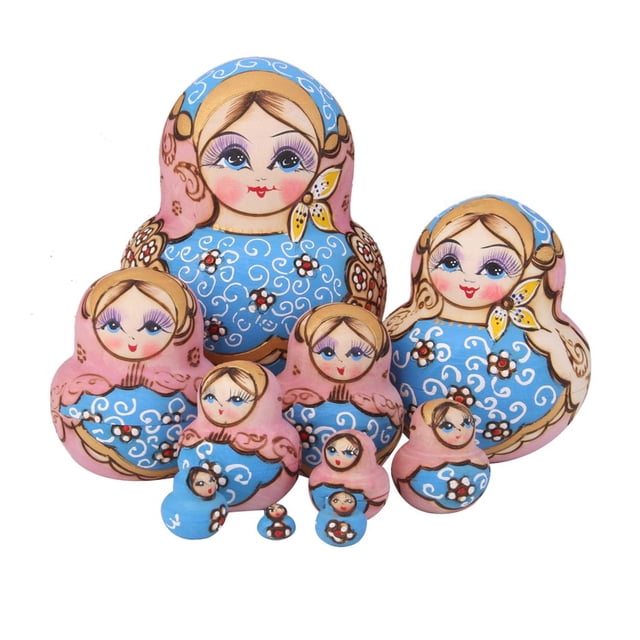 Muñecas Rusas Matryoshka Perfke de Madera con Flores de 10 Piezas Que Anidan