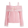 thumbnail image 1 of Women‘s Cold Shoulder Sweaters Long Sleeve Contrast Lace Knit Pullovers Bow Front Jumper Tops, 1 of 7