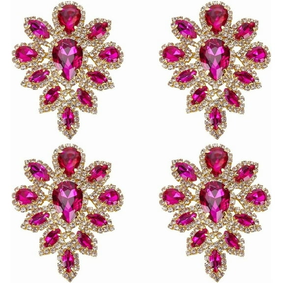 4 Pcs Teardrop Rhinestone Applique Rose Color Flower Crystal Patch DIY Decoration Patches Women Fashion for Bridal Wedding Dress Clothing Decoration Suitable for Sewing & Gluing Rhinestone