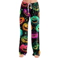 thumbnail image 2 of LNZGNM Halloween Sleep Pants for Women Festive Autumn Evening Relax Witch and Pumpkin Print Straight Leg Drawstring Waist Going Out Lounge Bottoms, (L), 2 of 5