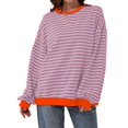 thumbnail image 2 of Womens Oversized Shirts Fashion Striped Color Block Long Sleeve Round Neck Tunic Blouses Relaxed Fit Casual Workout Basic Tees, 2 of 5