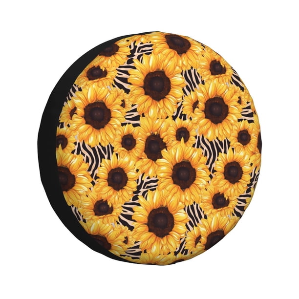 Balery Artistic Zebra Print Sunflower Cubiertas para Neumáticos - Protector Resistente para Neumáticos de Camioneta, SUV, Remolque, Camper y RV-17 inch