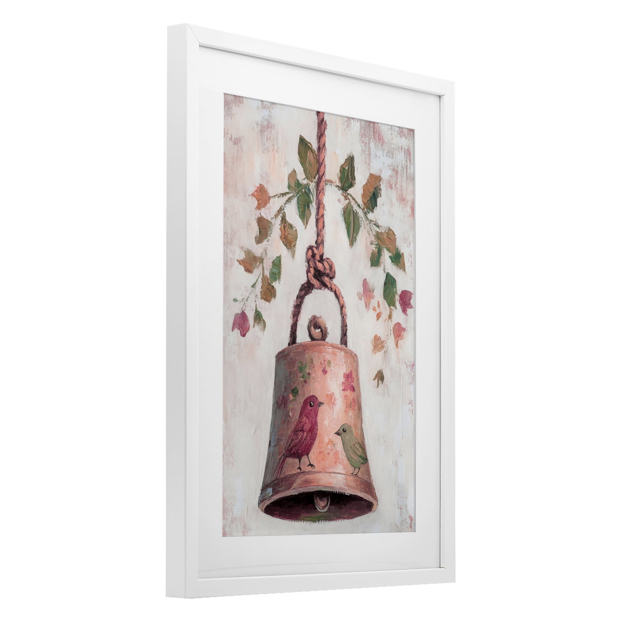 Vintage Christmas Bell White Framed Print Under Glass, design by Petal Prints Design