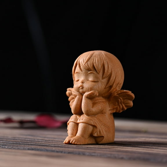 LEORX Khaki Wooden Angel Figurine for Home Decor Craftsmanship Unique Blessings Mini Desktop Ornament