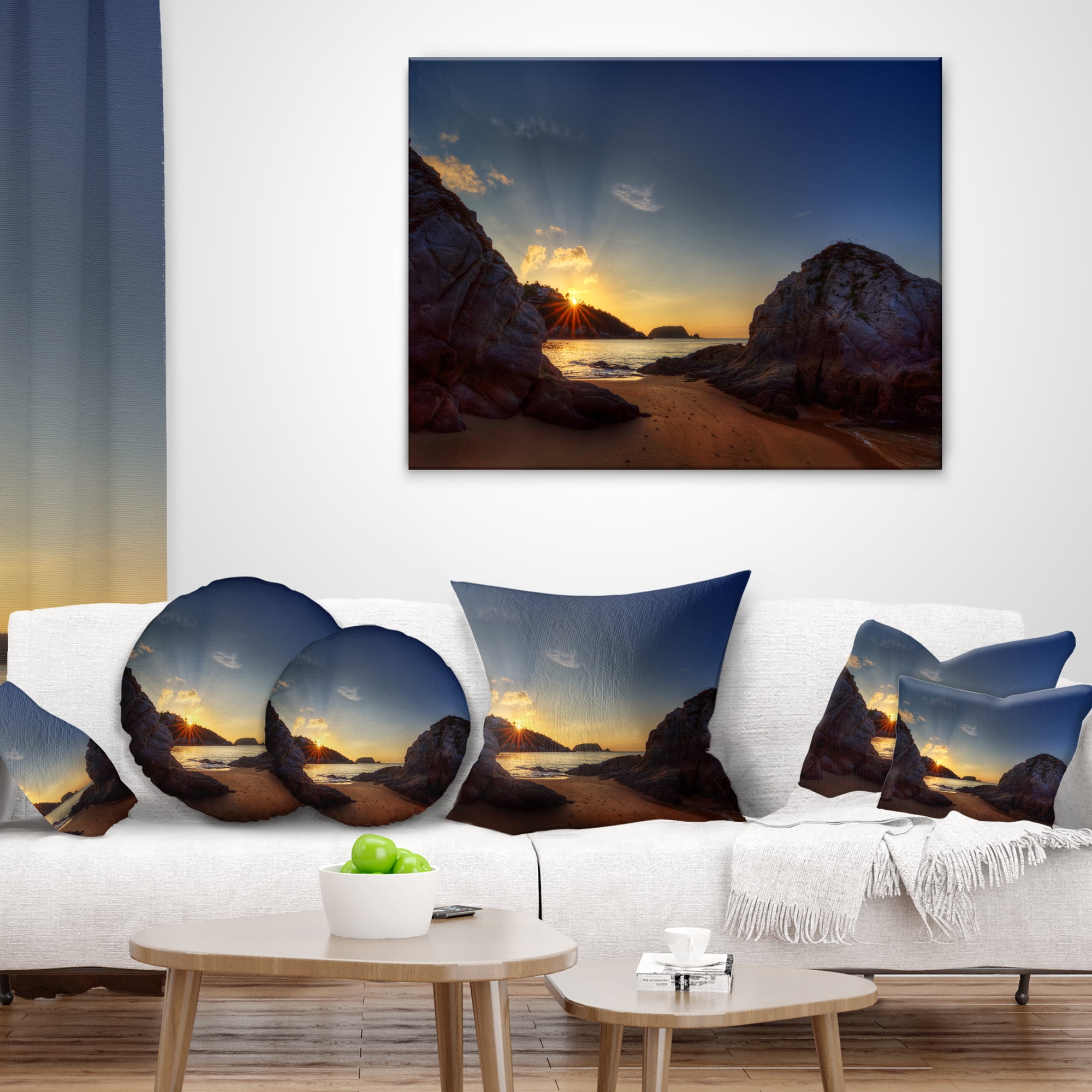 Designart Hills in Beautiful Mountain Beach - Landscape Printed Throw Pillow - 18x18