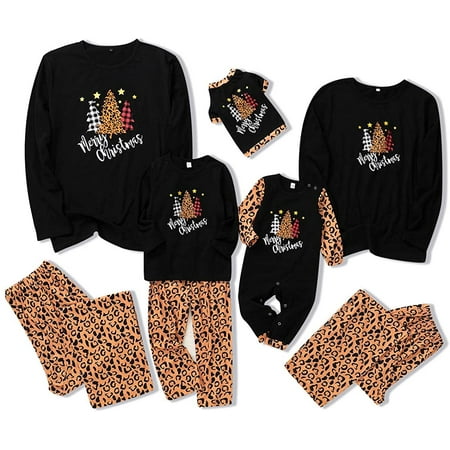 

Family Matching Pajamas for Christmas Dad Mom Kid Cartoon Printed Leopard Sleepwear Homewear Sets