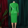 thumbnail image 5 of AURA Plus Size Belted Pencil Midi Dress High Waist Crewneck Long Sleeve Elegant Office Work Dress with Zipper, 5 of 10