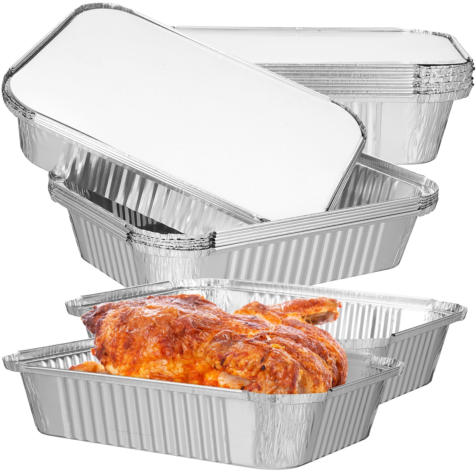 Large Aluminium Foil Food Container Trays with Lids 9 x 9 x 2