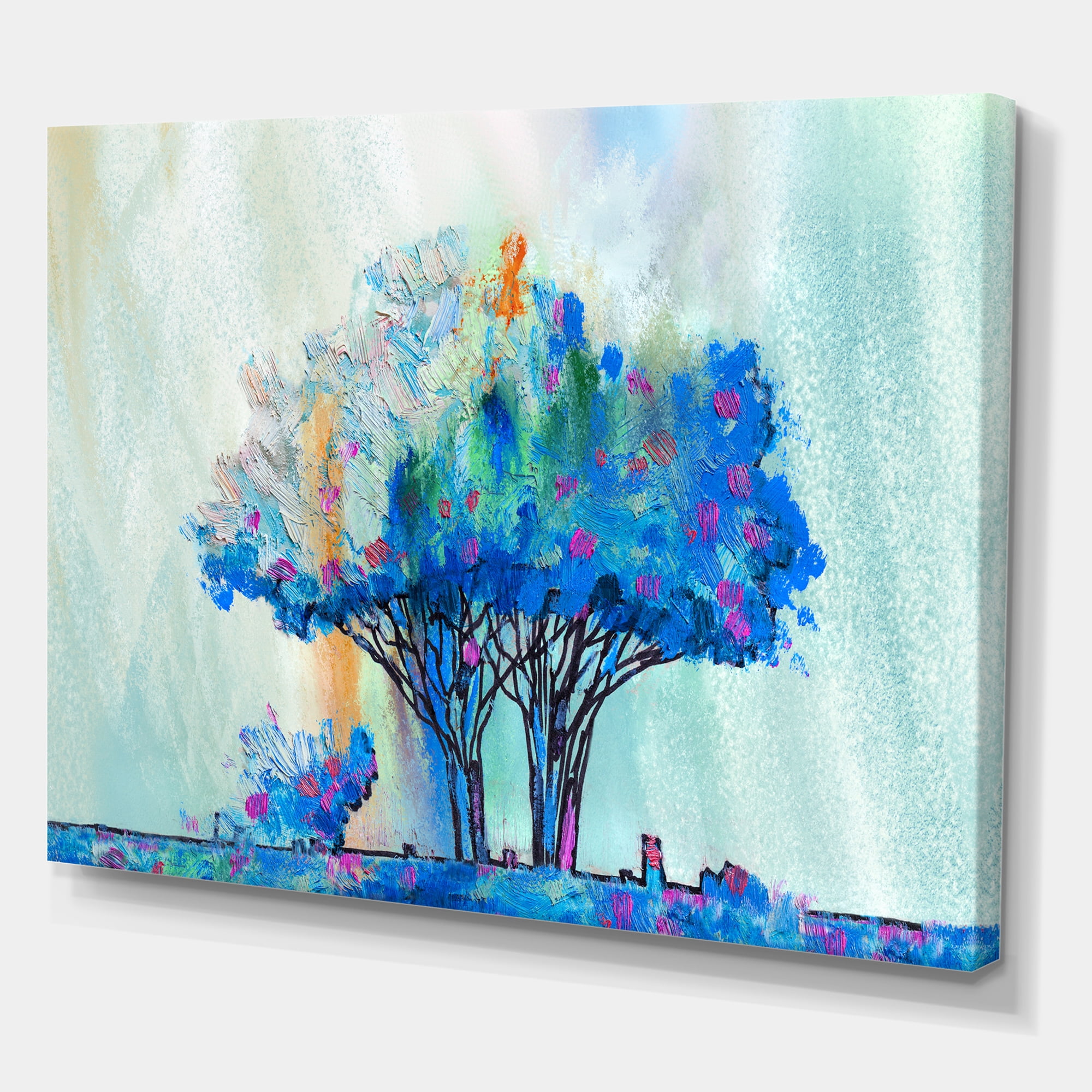 Designart ' Blue Coloured Tree Abstract Impression I ' Modern Canvas Wall Art Print