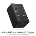 thumbnail image 2 of Cargador SABRENT 100W USB de 8 puertos con 2 puertos PD para la familia, 2 of 7