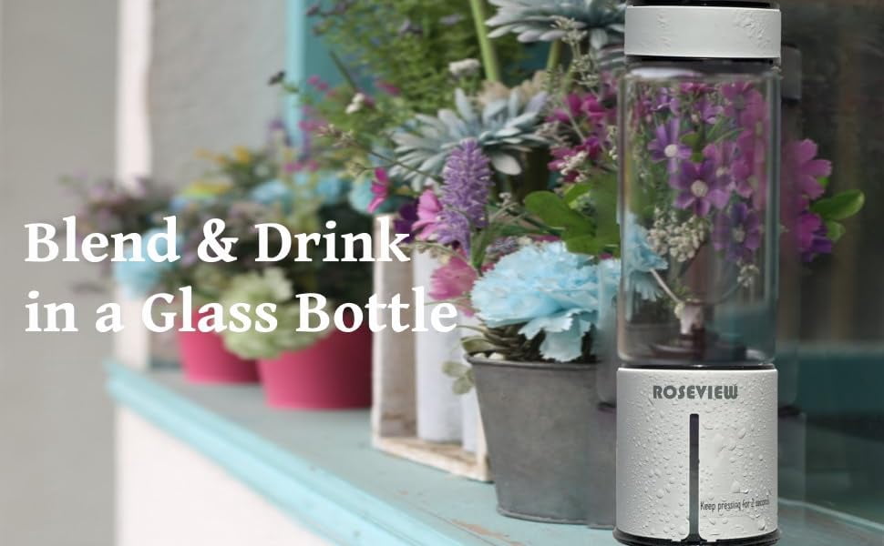 Glass blender for shakes and smoothies ROSEVIEW glass bottle blender cordless jar for shakes and smoothies cordless mixer handheld rechargeable mini juicer