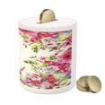thumbnail image 3 of Watercolor Flower Piggy Bank, Fresh Curly Willow and Dahlia Floral Summer Buds Hand Drawn Print, Ceramic Coin Bank Money Box for Cash Saving, 3.6" X 3.2", Green and Pink, by Ambesonne, 3 of 4