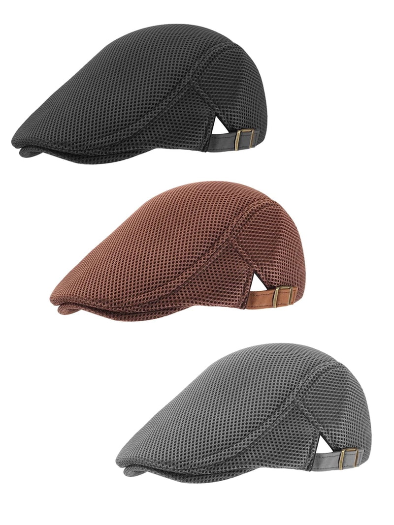 3 Pack Mesh Newsboy Caps Adjustable Summer Beret Hats for Outdoor Geyoga Mesh Newsboy Cap Set - Breathable Summer Beret Cap in  main image 4