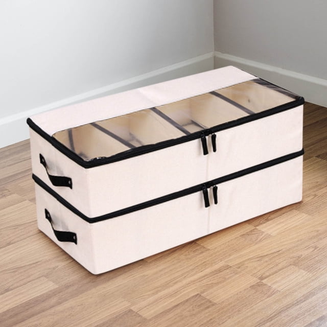Ovzne Boîte de Rangement Couverte Boîte de Rangement 2 Pcs Compartiment Pliable Boîte à Chaussures Sac de Rangement Tissu Épais Boîte de Rangement Transparente Boîte de Rangement Divisée en Liquidation