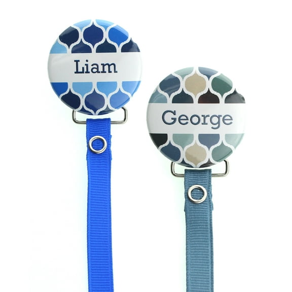 Personalized Name Boys Bright Moroccan Tile Pacifier Clip