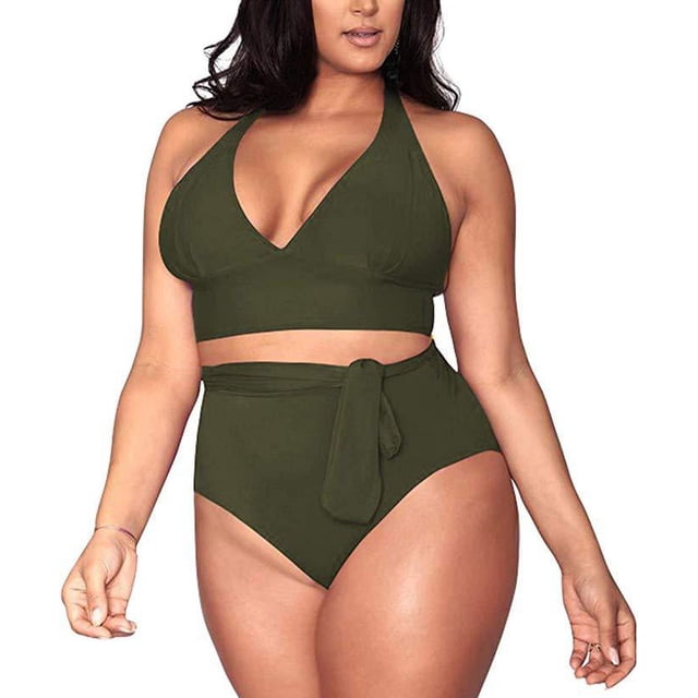 Traje de baño de talla grande para mujer con cintura alta y control de abdomen, cobertura total