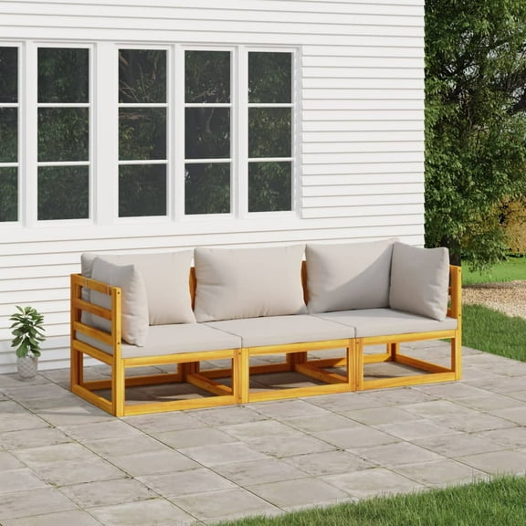 vidaXL 3 Piece Patio Lounge Set with Light Gray Cushions Solid Wood