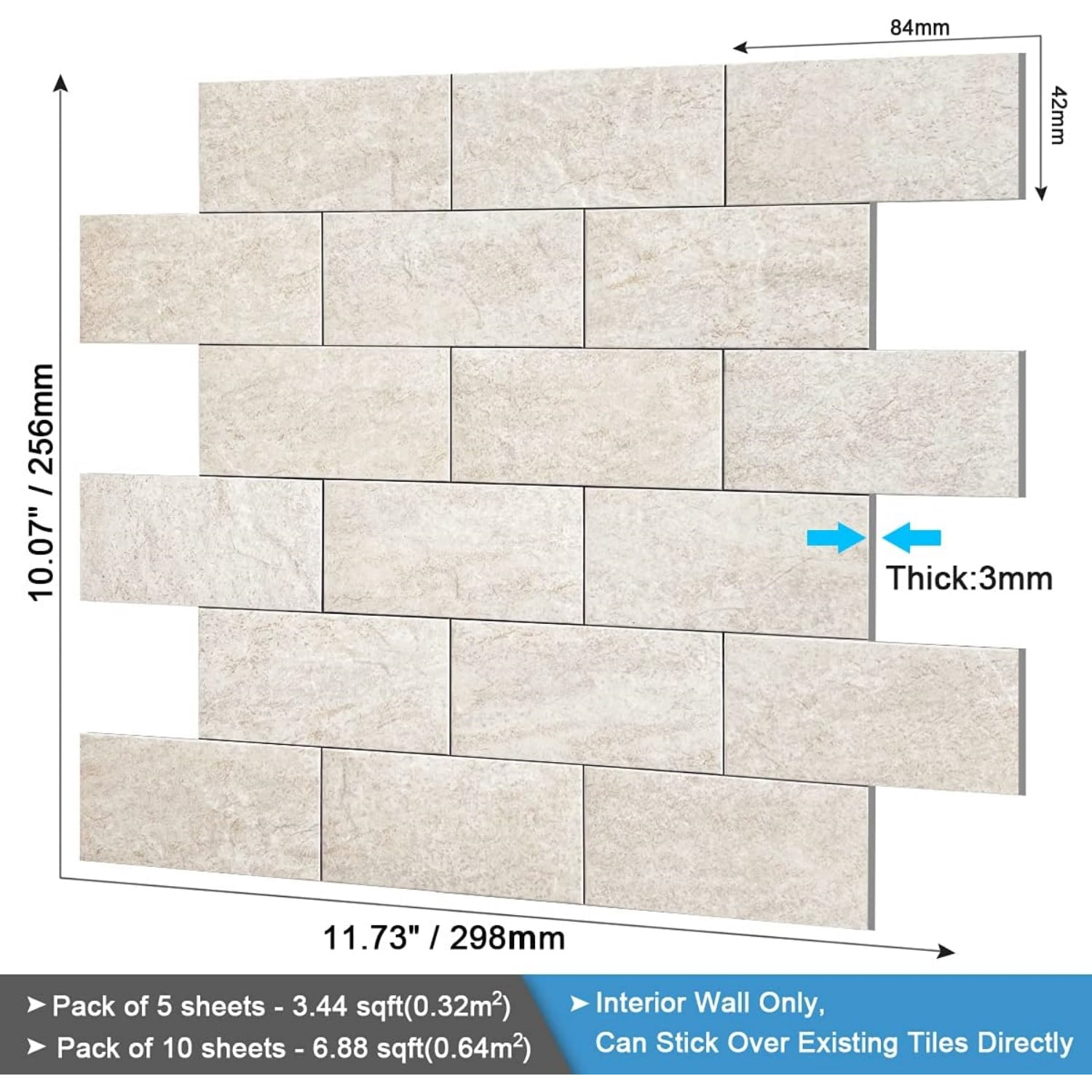 Peel and Stick Backsplash for Kitchen,Bathroom Wall Backsplash Tile Peel and Stick Shower Tiles Waterproof(10sheets,Rustic Beige)