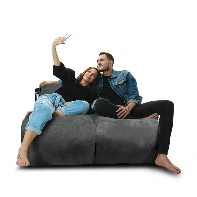 Sillón Puff Love 2 Plazas Puff MX Gamuza Gris Oscuro