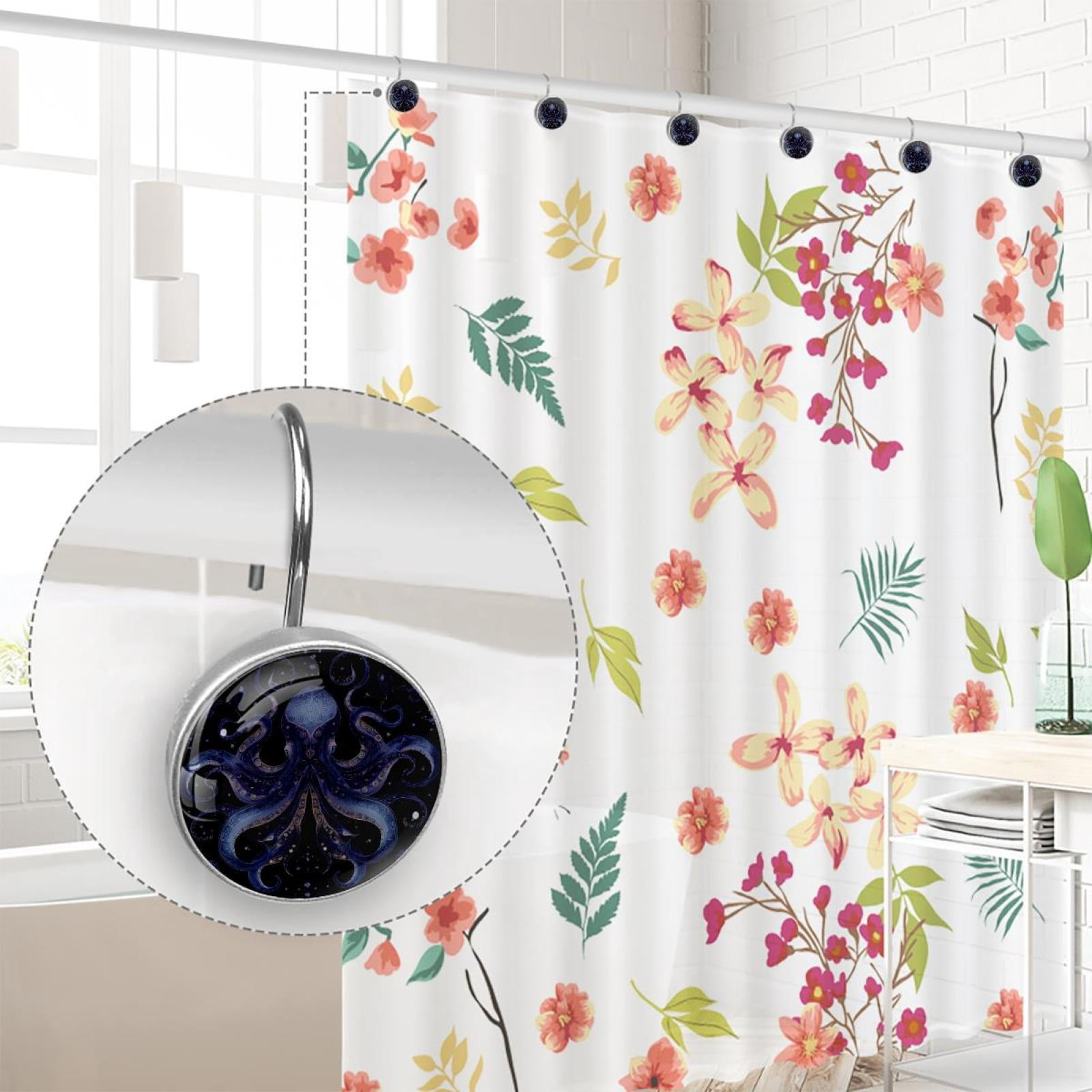 12pcs Decorative Shower Curtain Hooks, Rust Resistant Shower Rings for Bathroom Living Room,Rustproof Stainless Steel Rings for Shower Curtain and Liner Rods,Octopus Purple