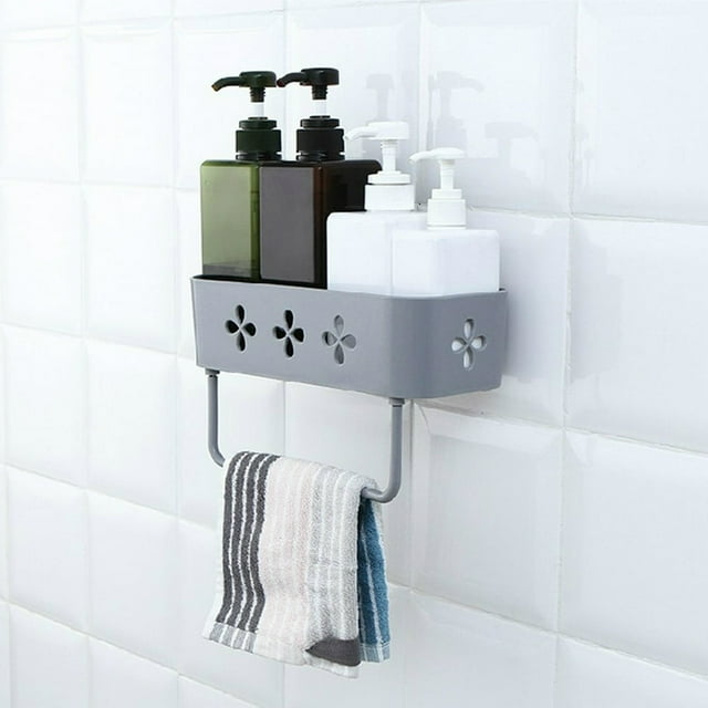 Kitchen Bathroom Organizer Wall Storage Rack Adhesive Shower Shelf Basket Toiletries Storage Holder