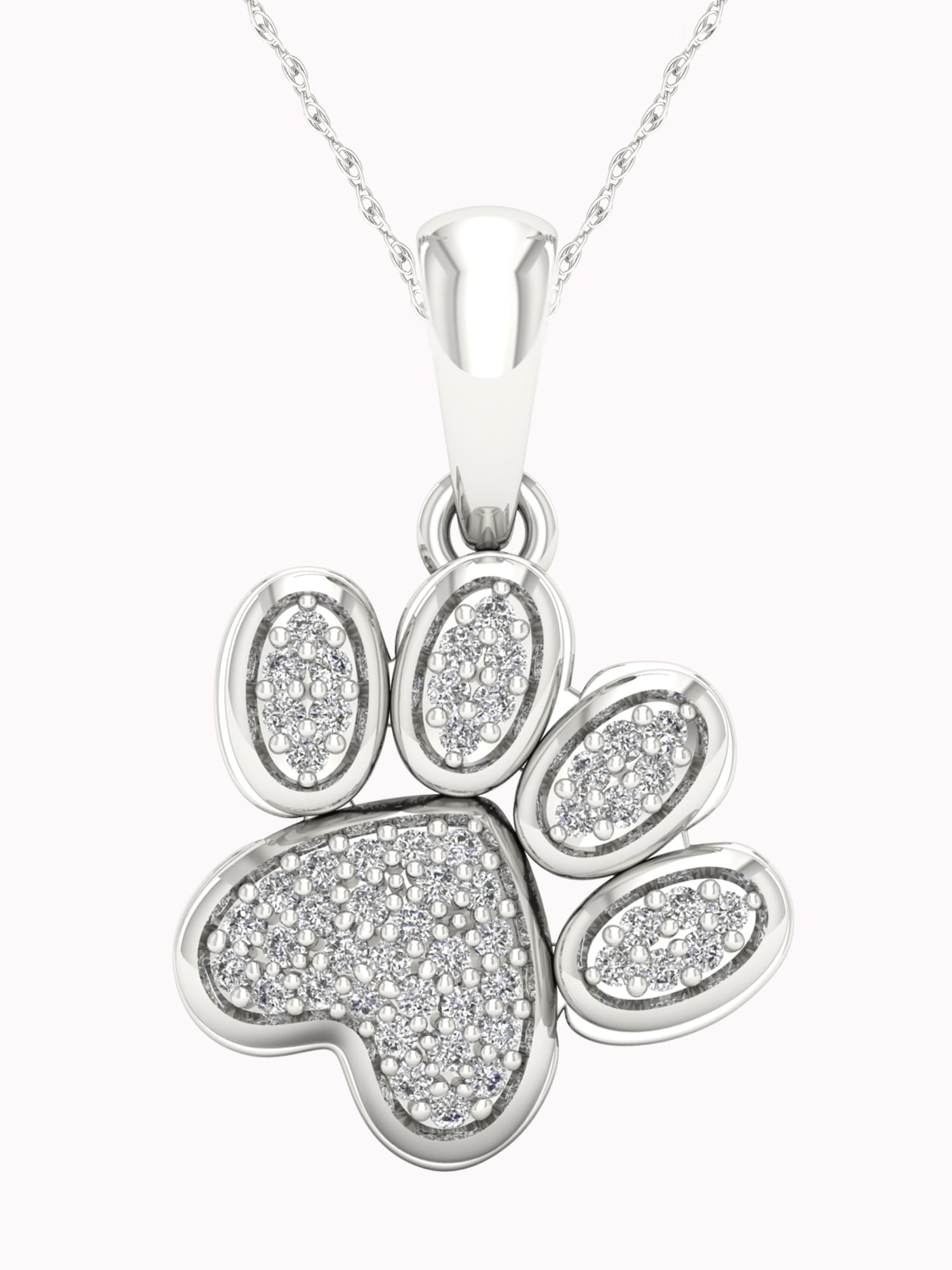 1/8 Carat T.W. Diamond 10kt White Gold Dog Paw Print Necklace - Walmart.com
