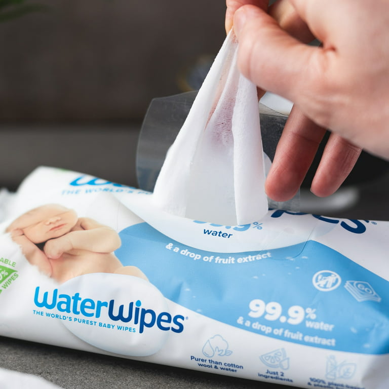 WaterWipes Plastic-Free Original 99.9% Water Based Baby Wipes, Unscented,  720 Count (12 Packs)