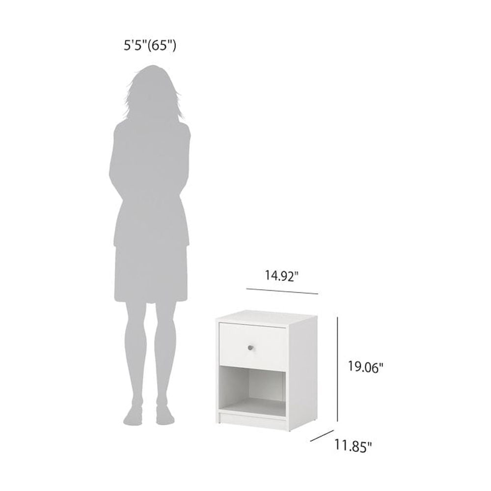 Tvilum Studio 1 Drawer and 1 Shelf Bedroom Nightstand for Adults- Set of 2, White