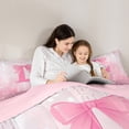 thumbnail image 5 of Castle Fairy Initial L 3pc Full Comforter: Bowknot, Pink White Glitter Print, 5 of 8