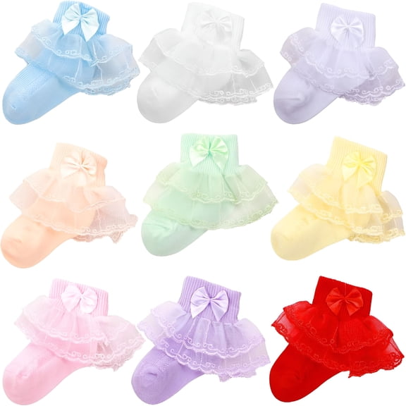 TELOLY 9 Pairs Baby Lace Socks Girls' Ruffle Socks Newborn Infants Socks Princess Frilly Socks Lace Cotton Socks for Girls