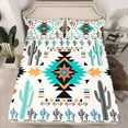 thumbnail image 2 of Homewish Cyan Triangle Aztec Bed Sheets, Cartoon Cactus Plant Botanical King Sheets, Teens Kids Adult Sheet Set, Ultra Soft Bedroom Decor, 4-Piece, 2 of 7