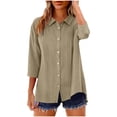 thumbnail image 2 of ShaoRunShi Womens 3/4 Sleeve Collared Tops Pleated Button Down Shirts Casual Loose Summer Beach Cover Ups, 2 of 9
