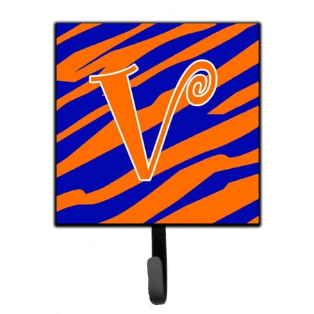 

Carolines Treasures CJ1036-VSH4 Letter V Initial Tiger Stripe Blue and Orange Leash or Key Holder 7Hx4.25W multicolor