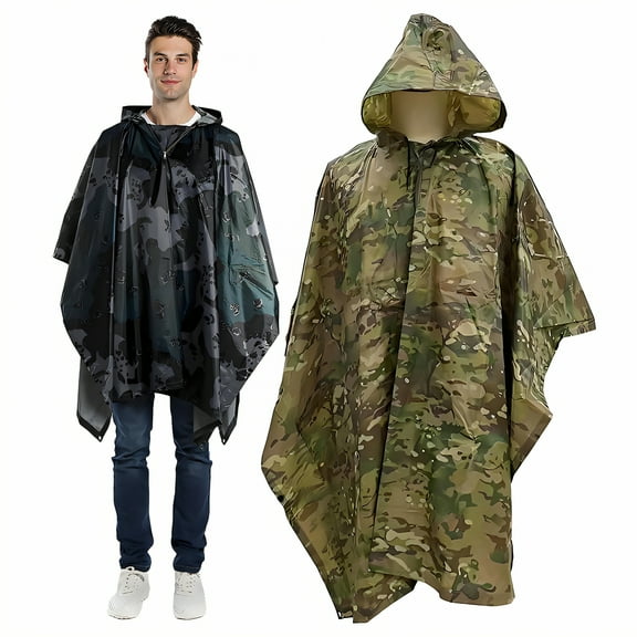 TELOLY 2Pcs Rain Ponchos for Adults,Pvc Reusable Rain Ponchos,One Size Reusable Poncho,Style1
