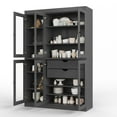 thumbnail image 5 of 100% Solid Wood 48.5" Pantry China Cabinet with Clear Glass Doors, 2-Drawers and Adjustable Shelves, 5 of 6