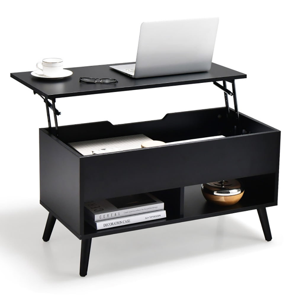 Finihen Rectangular Coffee Table, 31.5 Inch Lift Top Coffee Table with Hidden Compartment and 2 Storage Shelves, for Living Room, Reception Room, Office, Black Finihen Rectangular Coffee Table, 31.5 Inch Lift Top Coffee Table with Hidden Compartment and 2 Storage Shelves, for Living Room, Reception Room, Office, Black