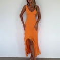 thumbnail image 4 of Aobny Night Out Dresses for Women Tummy Control Orange Party Sundress Midi Ruffle Womens Summer Dresses Casual, 4 of 7