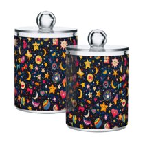 Yayeee 2 Pack Qtip Holder Bathroom Cotton Swab Canister with Lid Clear Dispenser Set, Small Space Pattern