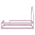 thumbnail image 6 of Floor Bed, Twin Size Montessori Bed with House-shaped Headboard, Wooden Bed Frame, Platform Bed Frame with Fences for Adults Girls and Boys, Pink, 6 of 9